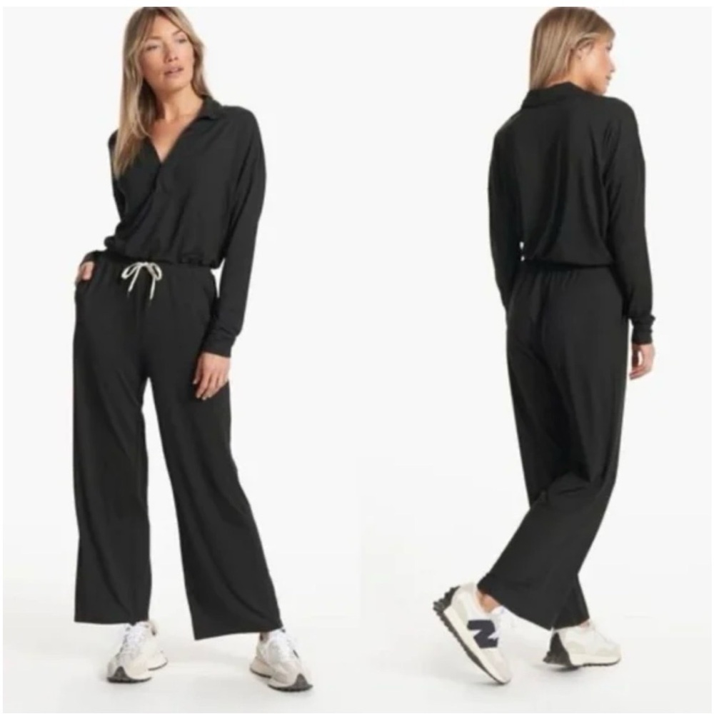 Vuori Lux Intentions Knit Jumpsuit Black Athleisure Wide Leg Small/Medium Q76
